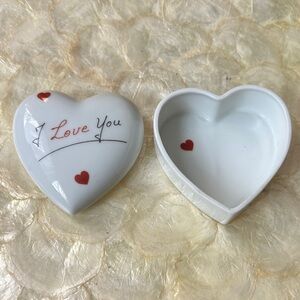 Heart-Shaped Limoges, France Trinket Box - "I Love You"with Red Hearts